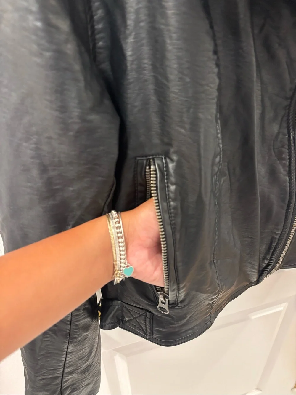 Free People Vegan Leather Black Classic Moto Jacket Red Paisley Lining Bikercore
